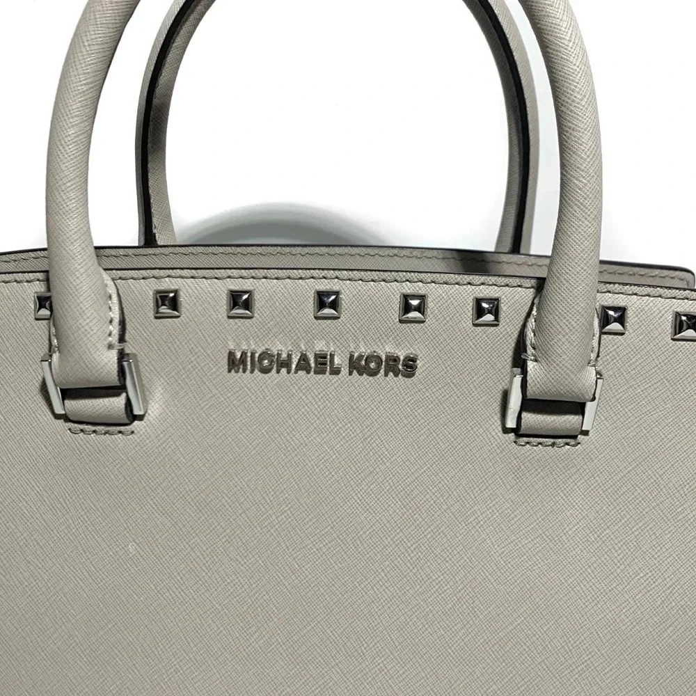 MICHAEL KORS Gray Selma Stud Saffiano Leather Bag